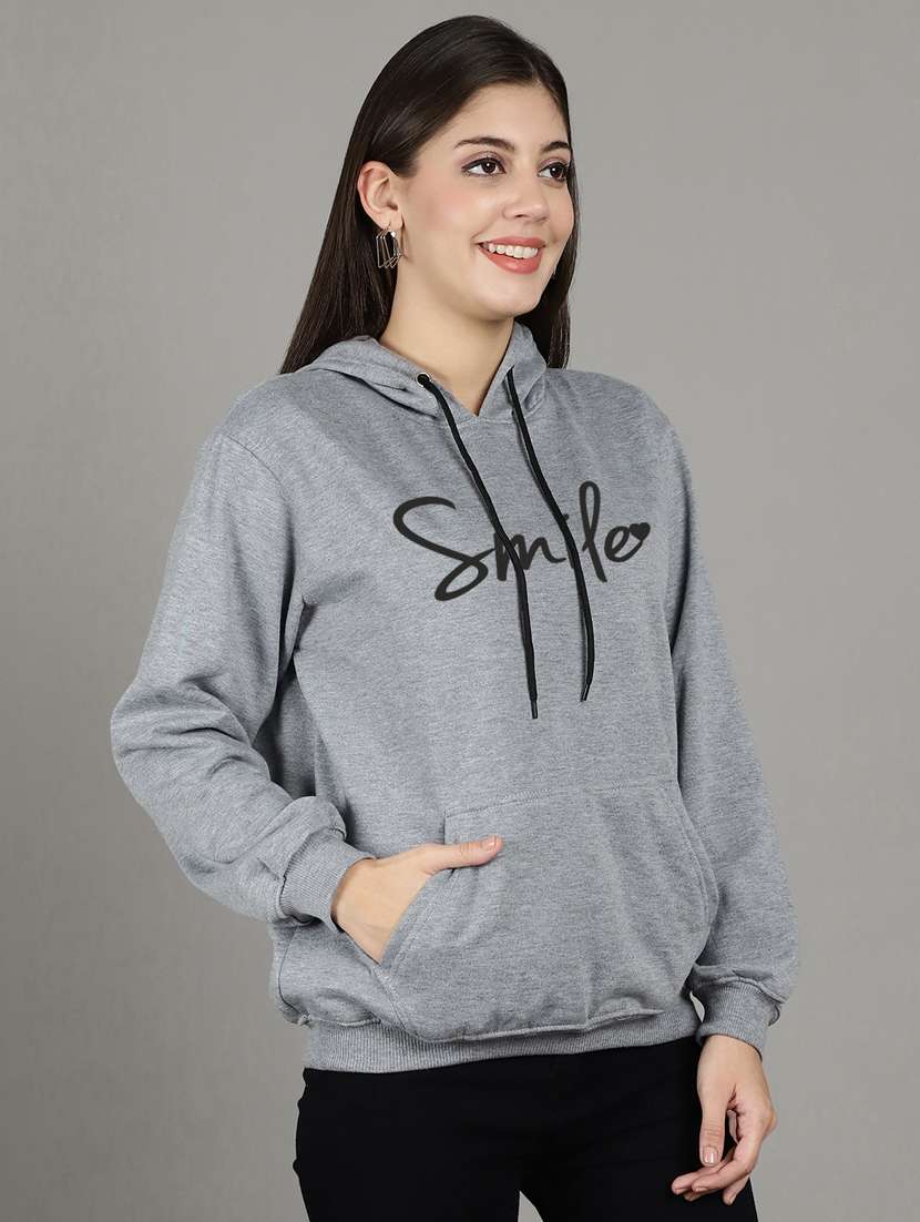 women grey fleece hoodie - 20509545 - Standard Image - 2