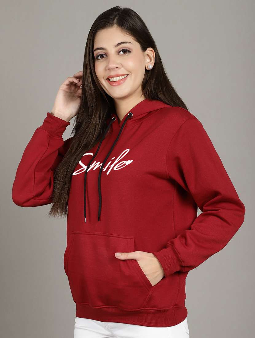 women maroon fleece hoodie - 20509550 -  Standard Image - 2