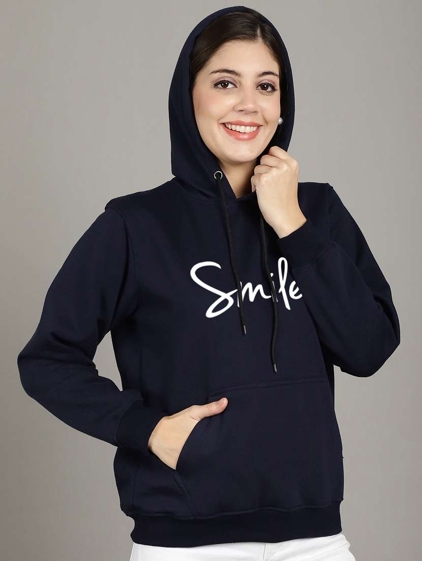 women navy blue fleece hoodie - 20509551 -  Standard Image - 2