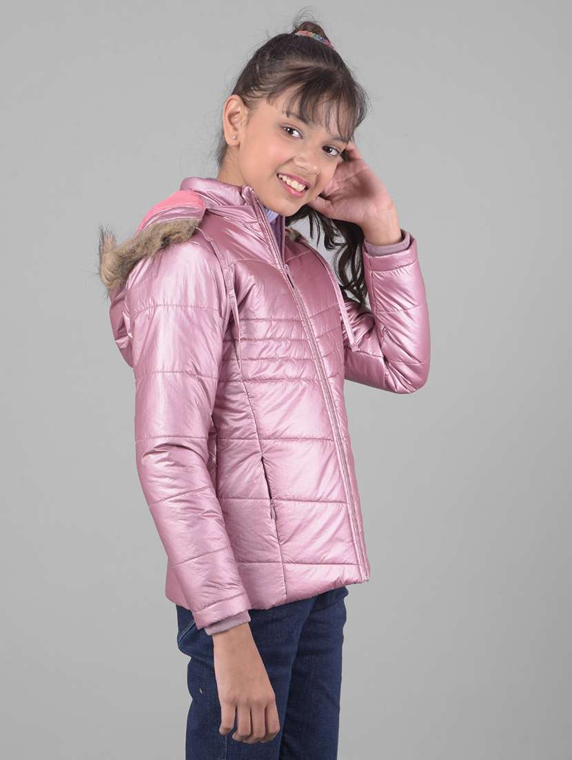 girls pink solids hooded neck jacket - 20509566 -  Standard Image - 2