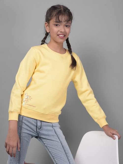 girls yellow round neck sweatshirts - 20509576 -  Standard Image - 0
