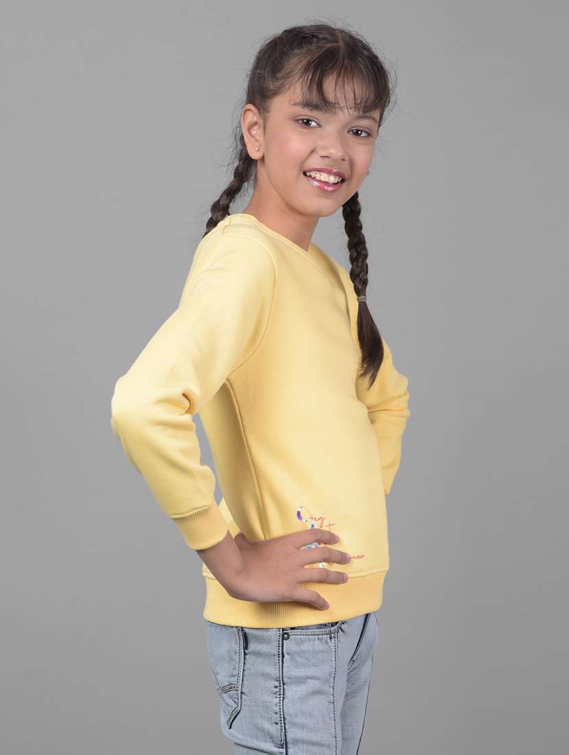 girls yellow round neck sweatshirts - 20509576 -  Standard Image - 2