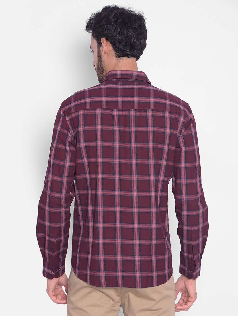 men checkered burgundy cotton casual shirt - 20509646 -  Standard Image - 2