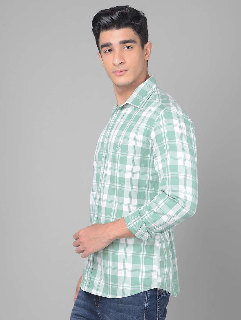 men tartan checkered sea green cotton casual shirt - 20509649 -  Standard Image - 2