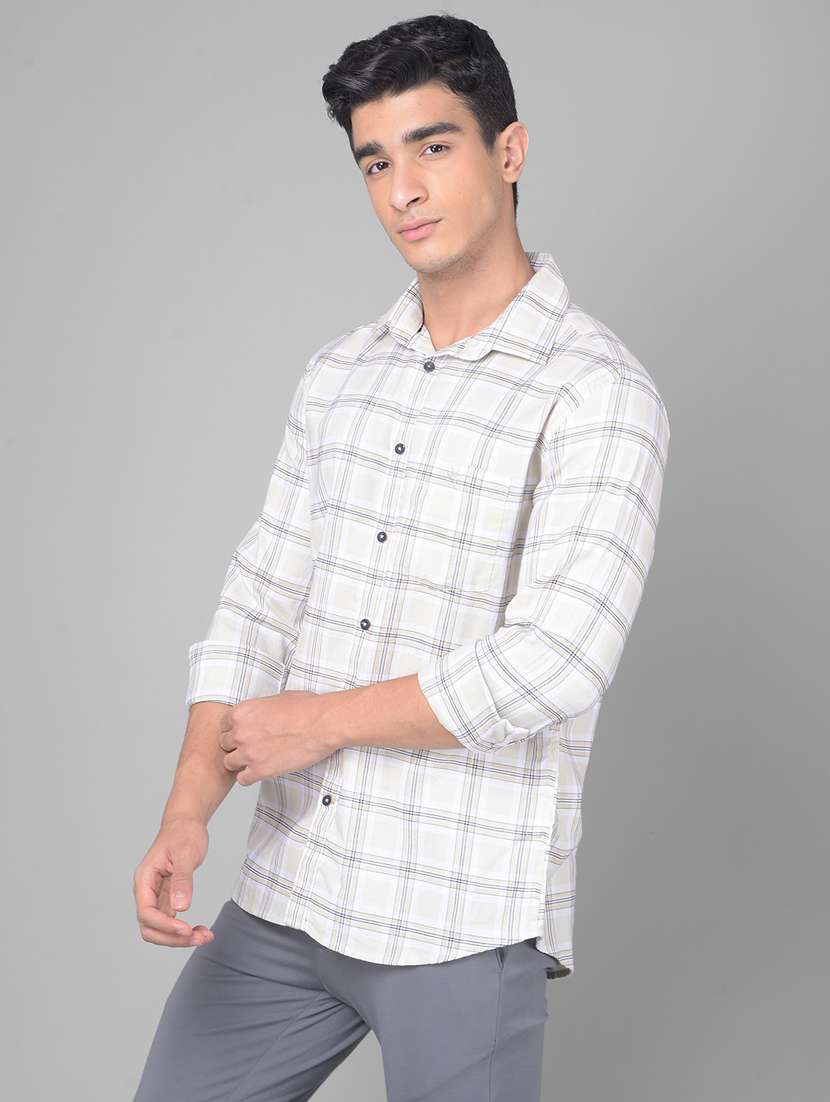 men windowpane checkered beige cotton casual shirt - 20509651 -  Standard Image - 2