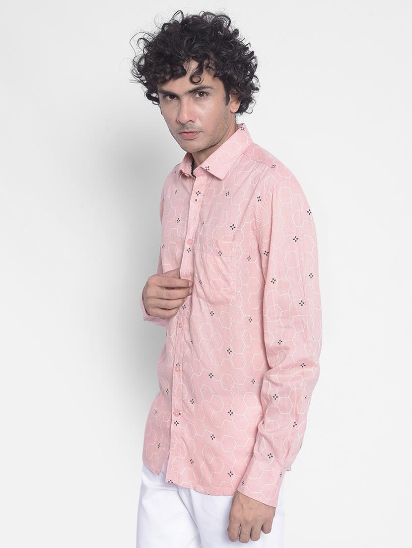 men printed pink linen blend casual shirt - 20509653 - Standard Image - 2