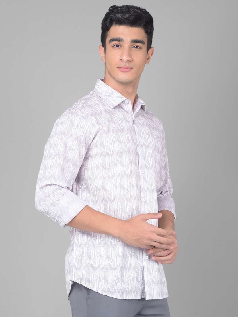 grey geometric printed casual shirt - 20509667 - Standard Image - 2