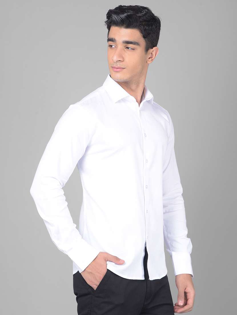 men self designed white cotton blend slim fit casual shirt - 20509681 - Standard Image - 2