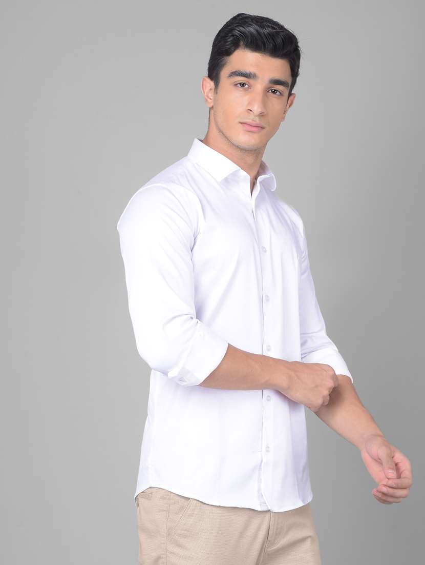 men solid white cotton blend slim fit casual shirt - 20509684 -  Standard Image - 2