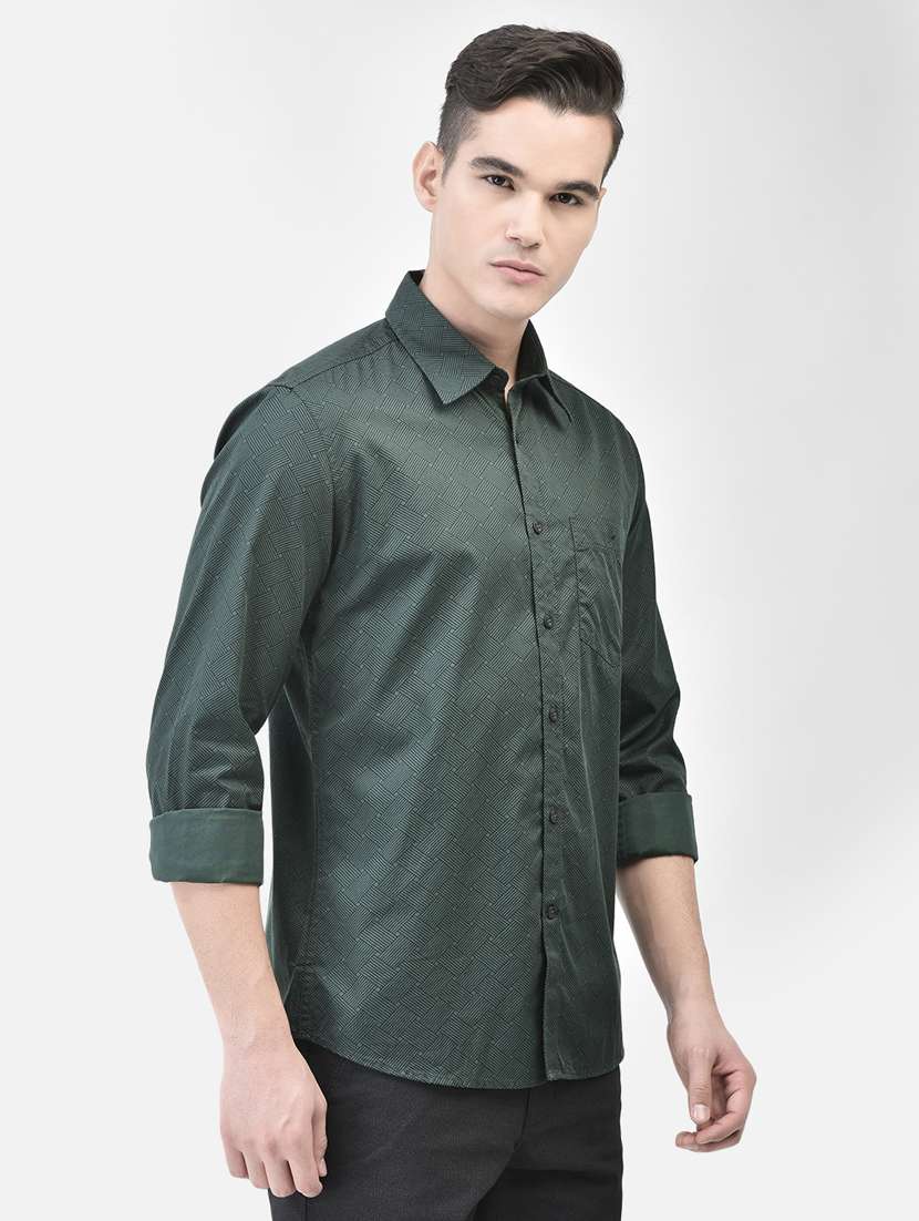 men printed bottle green cotton casual shirt - 20509693 -  Standard Image - 2