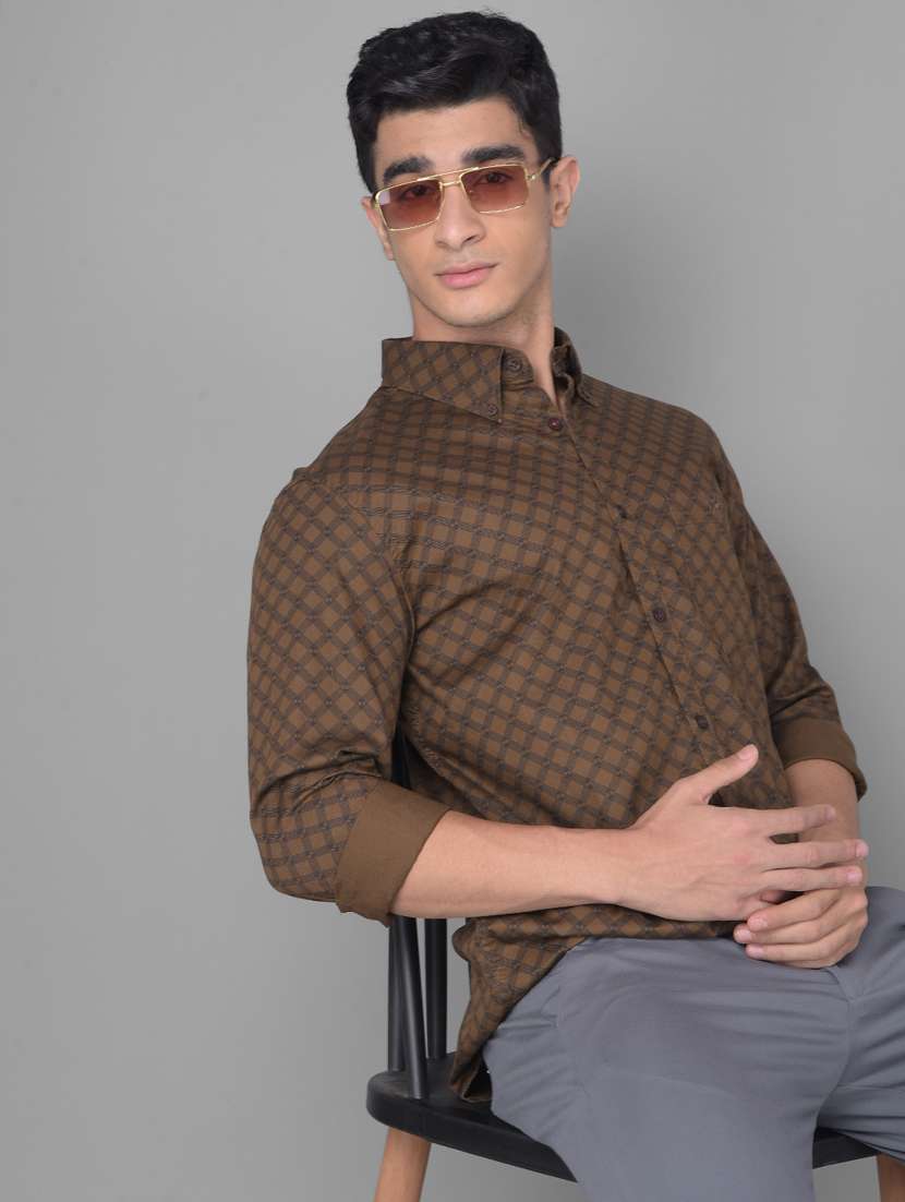 men printed brown cotton casual shirt - 20509695 -  Standard Image - 2