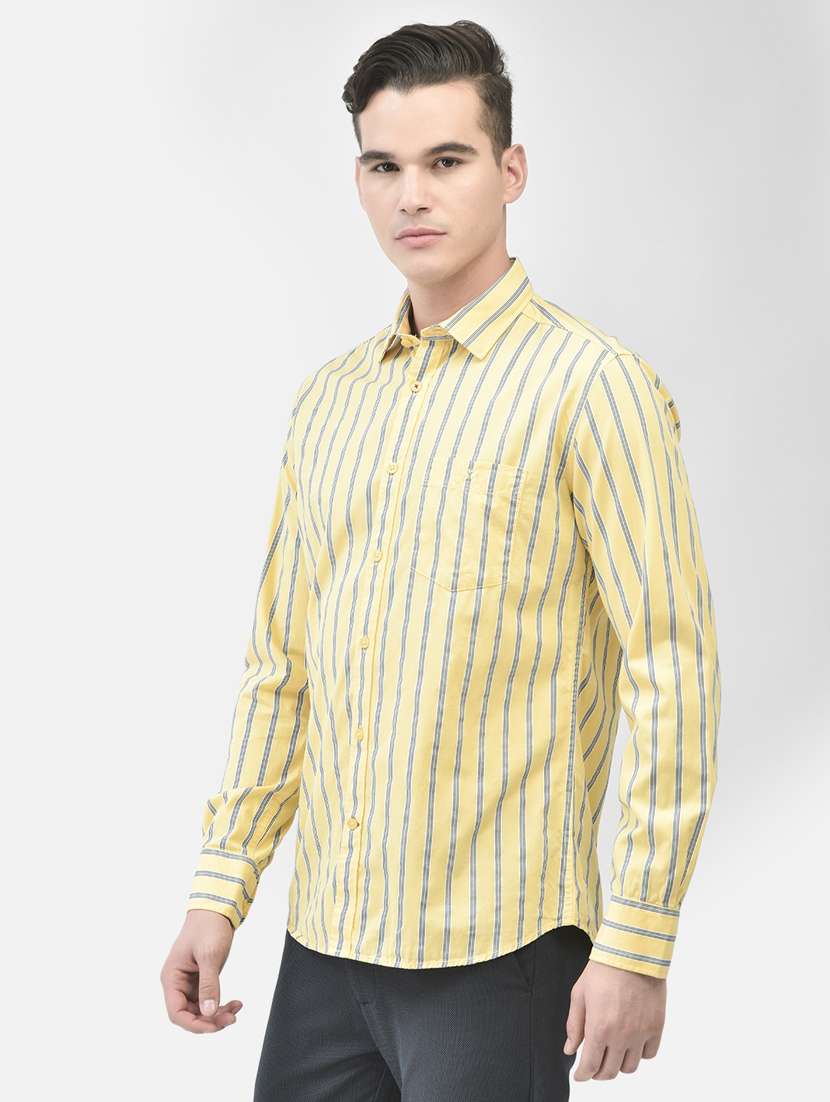 men vertical striped lemon sherbet cotton casual shirt - 20509697 - Standard Image - 2