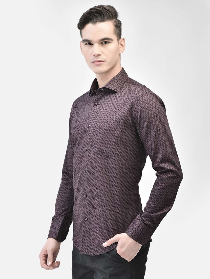 men micro printed burgundy cotton slim fit casual shirt - 20509747 -  Standard Image - 2