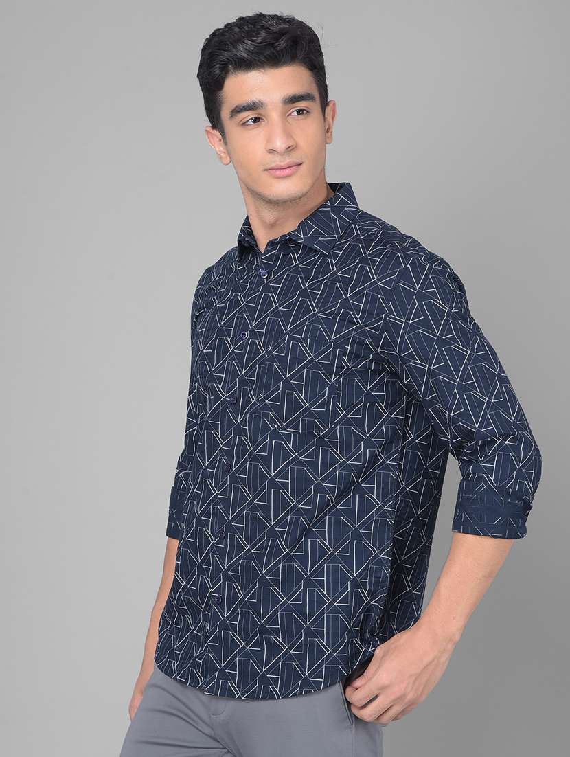 men geometric printed navy blue cotton casual shirt - 20509754 -  Standard Image - 2