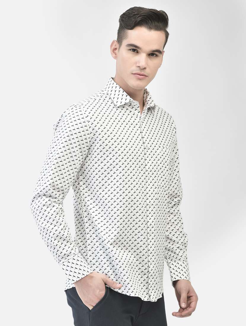 Men Micro Printed Off White Cotton Casual Shirt - 20509755 -  Standard Image - 2
