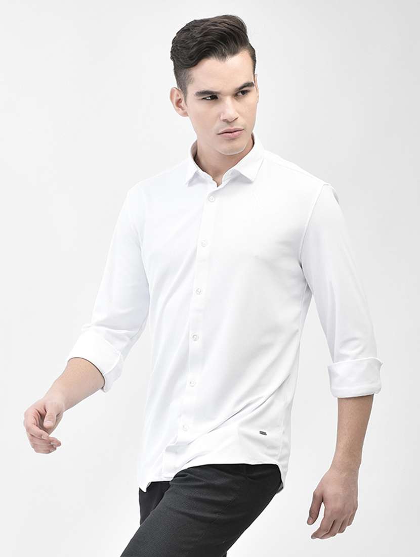 men solid white polyester slim fit casual shirt - 20509758 -  Standard Image - 2