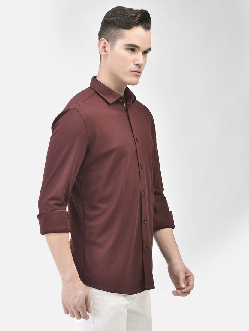 men solid maroon polyester slim fit casual shirt - 20509759 -  Standard Image - 2