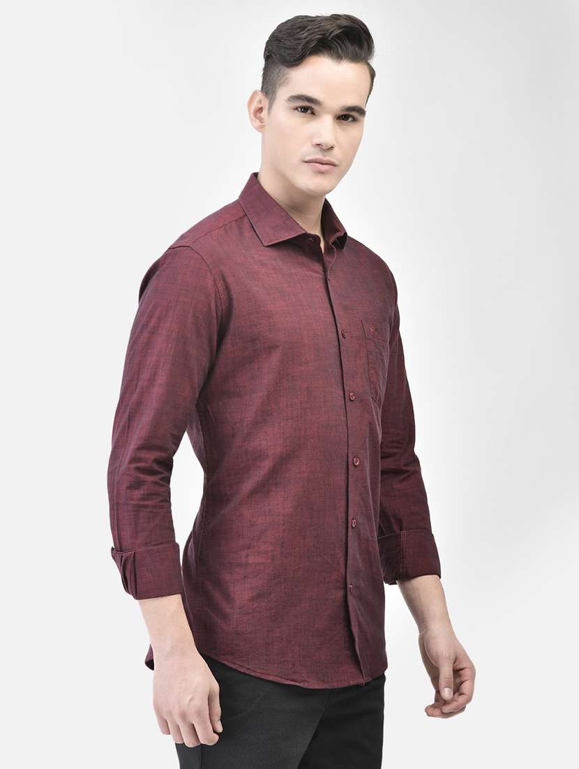 Men Maroon Melange Cotton Slim Fit Casual Shirt - 20509766 -  Standard Image - 2