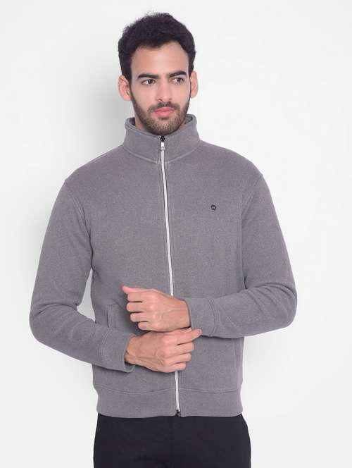 men solid mock collar zipper sweatshirt - 20509776 - Standard Image - 0