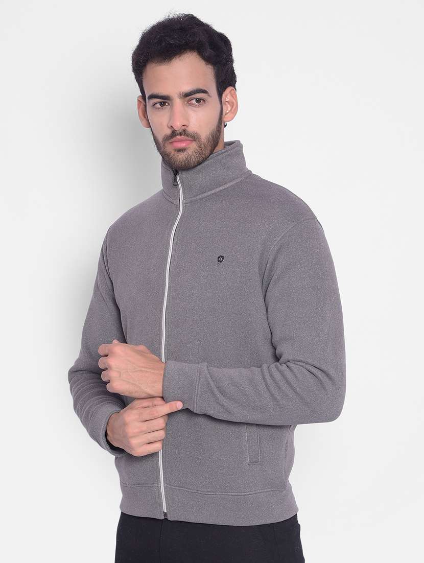 men solid mock collar zipper sweatshirt - 20509776 - Standard Image - 2