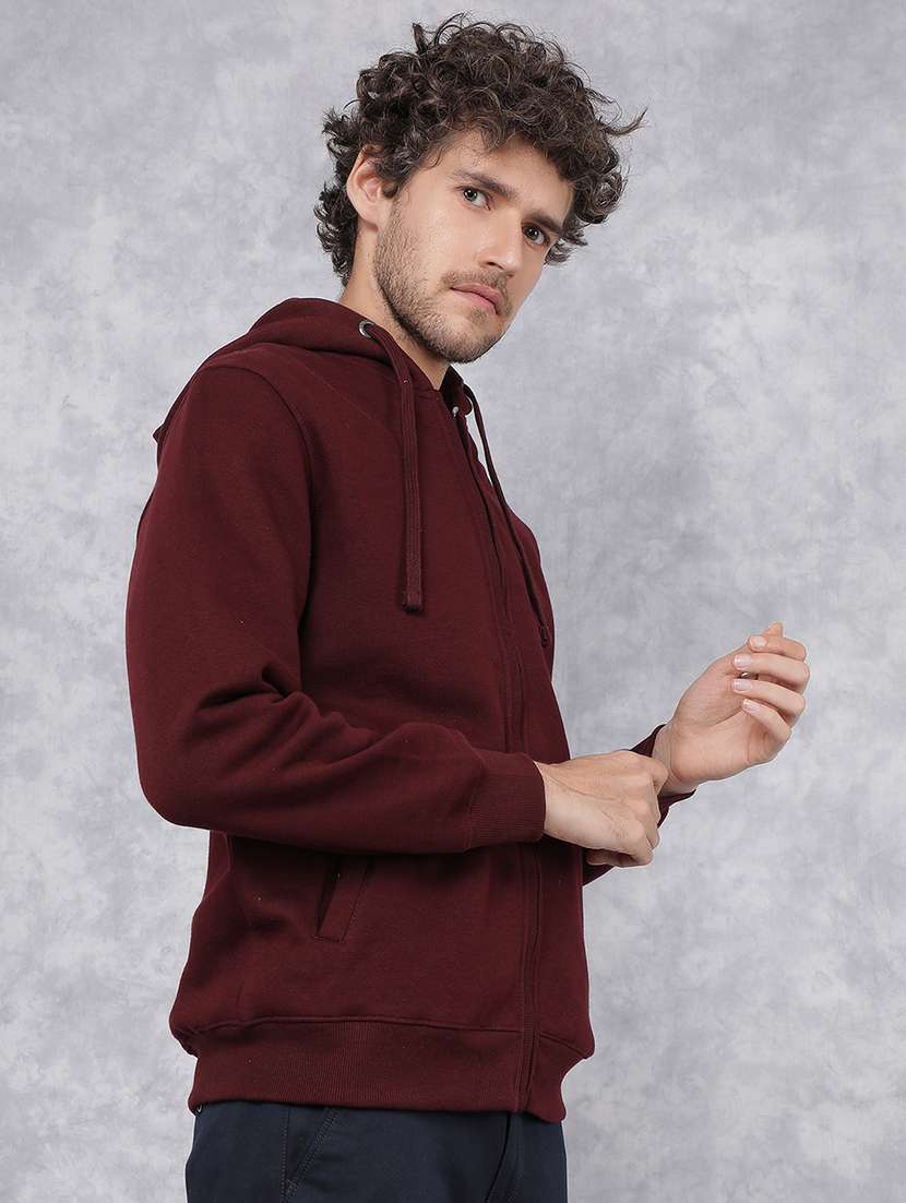 men maroon solid long sleeve hooded sweatshirt - 20509786 -  Standard Image - 2