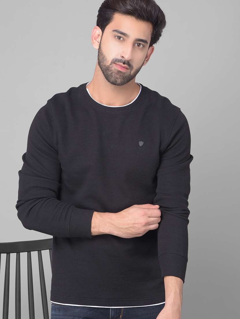 men solid charcoal cotton regular pullover - 20509803 - Standard Image - 2