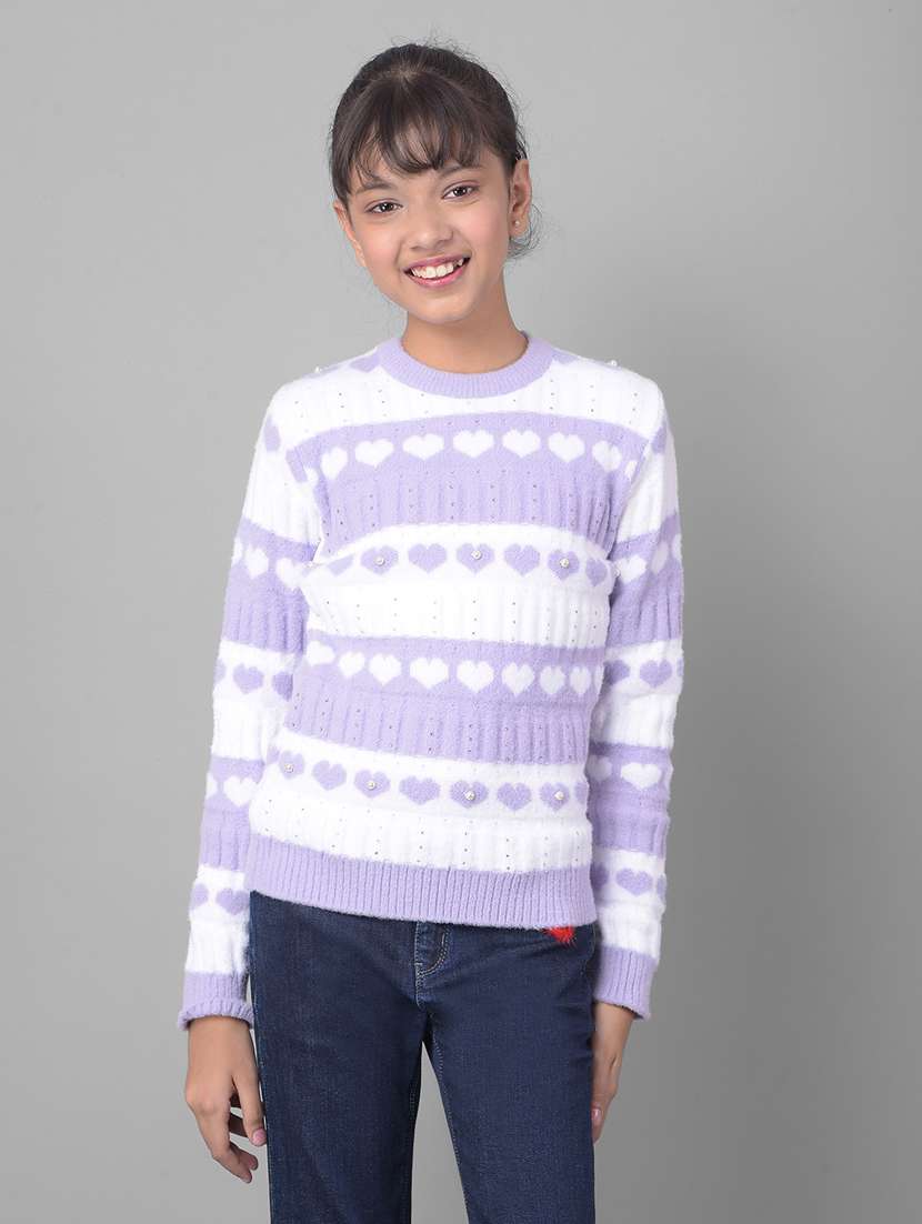 girls lavender & white striped regular sweater
