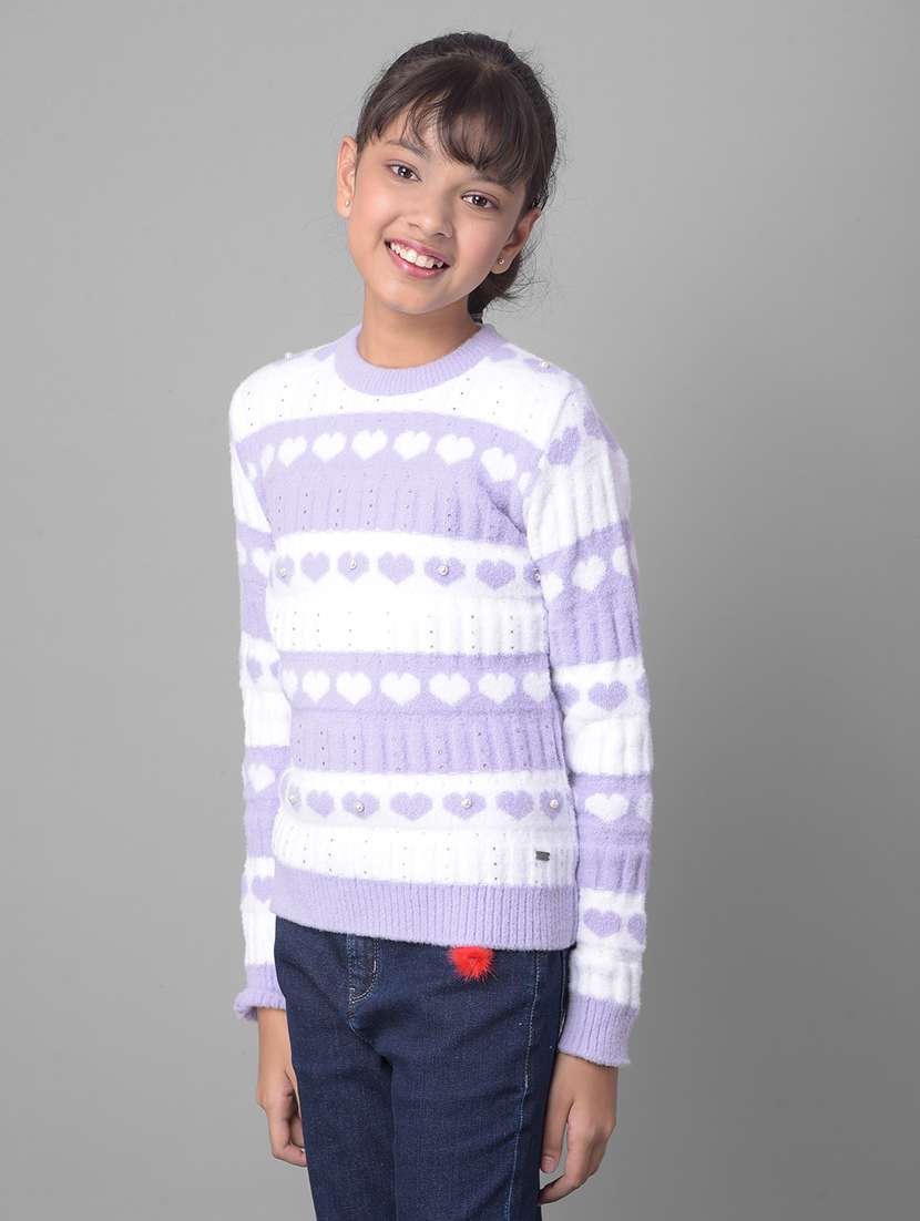 girls lavender & white striped regular sweater - 20509852 -  Standard Image - 2