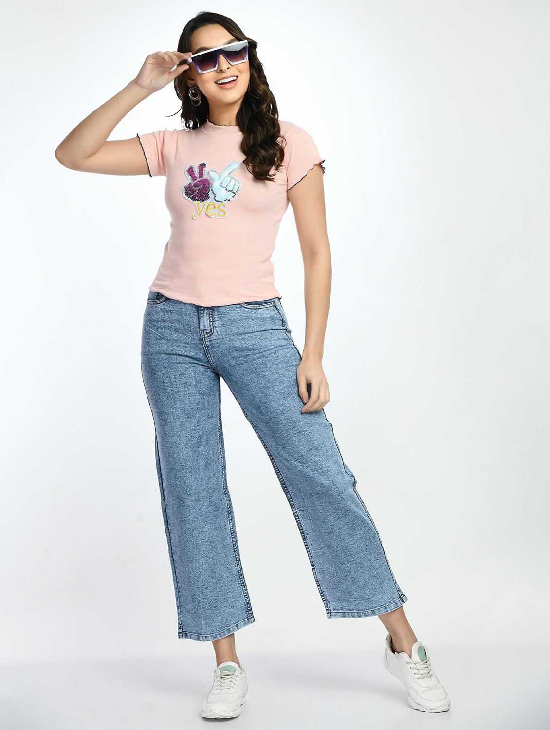 women applique work short sleeves top - 20510346 - Standard Image - 2