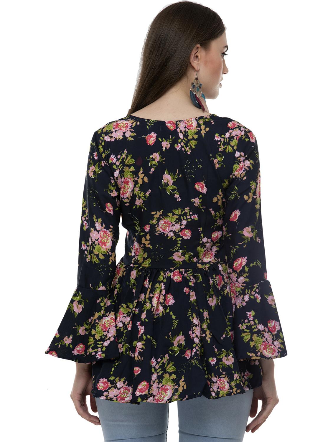 floral print bell sleeves peplum top - 20510349 - Standard Image - 2