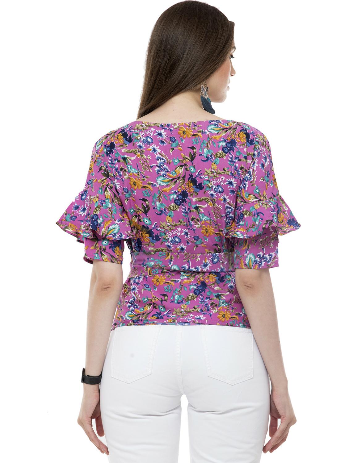 women floral print waist tie top - 20510350 - Standard Image - 2