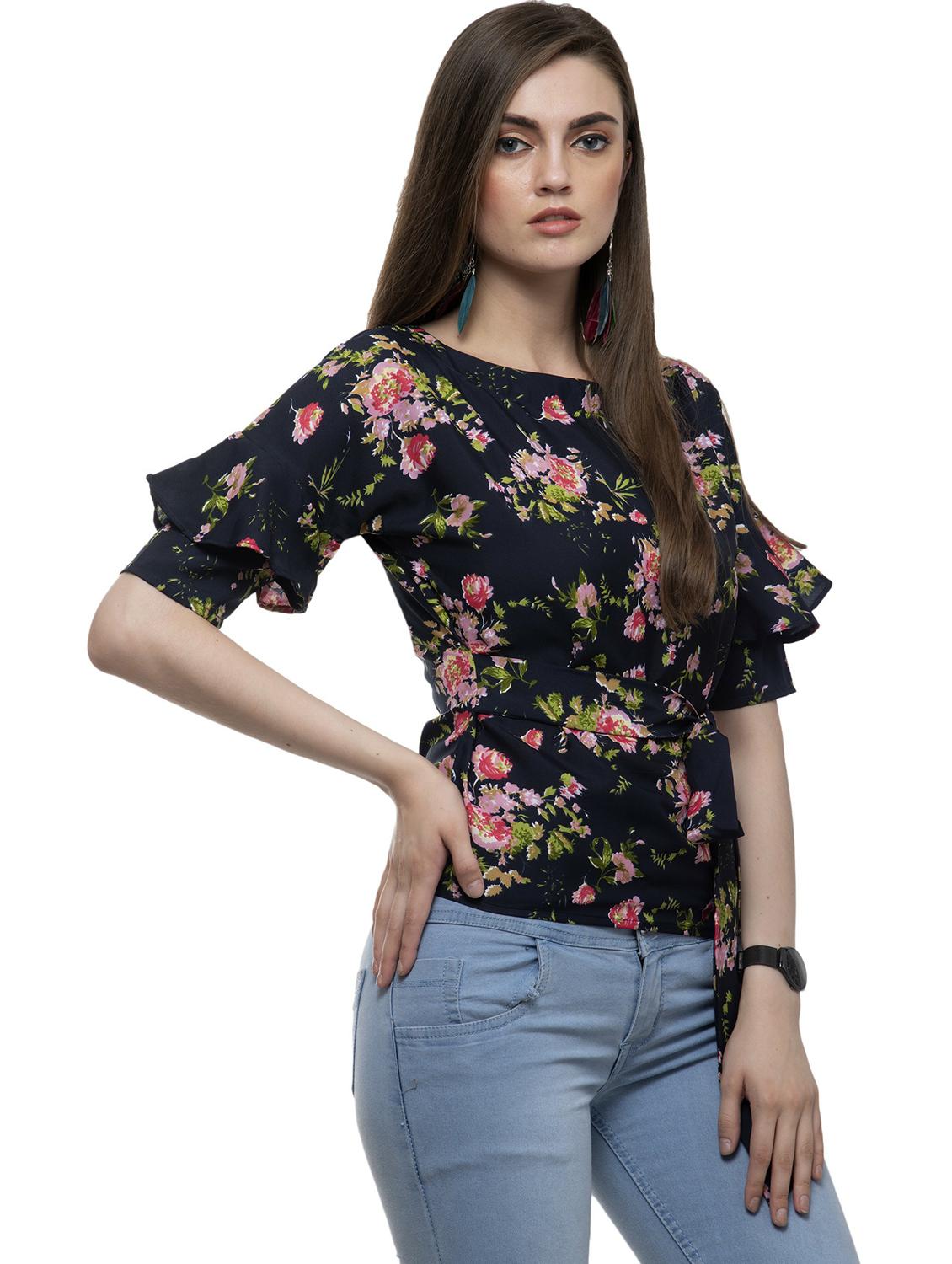 women floral print waist tie top - 20510377 - Standard Image - 2
