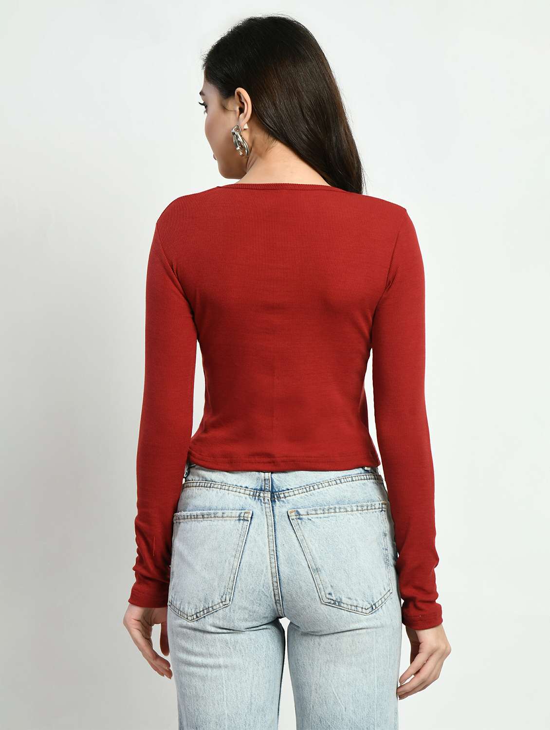 red solid long sleeves regular top - 20510412 -  Standard Image - 2