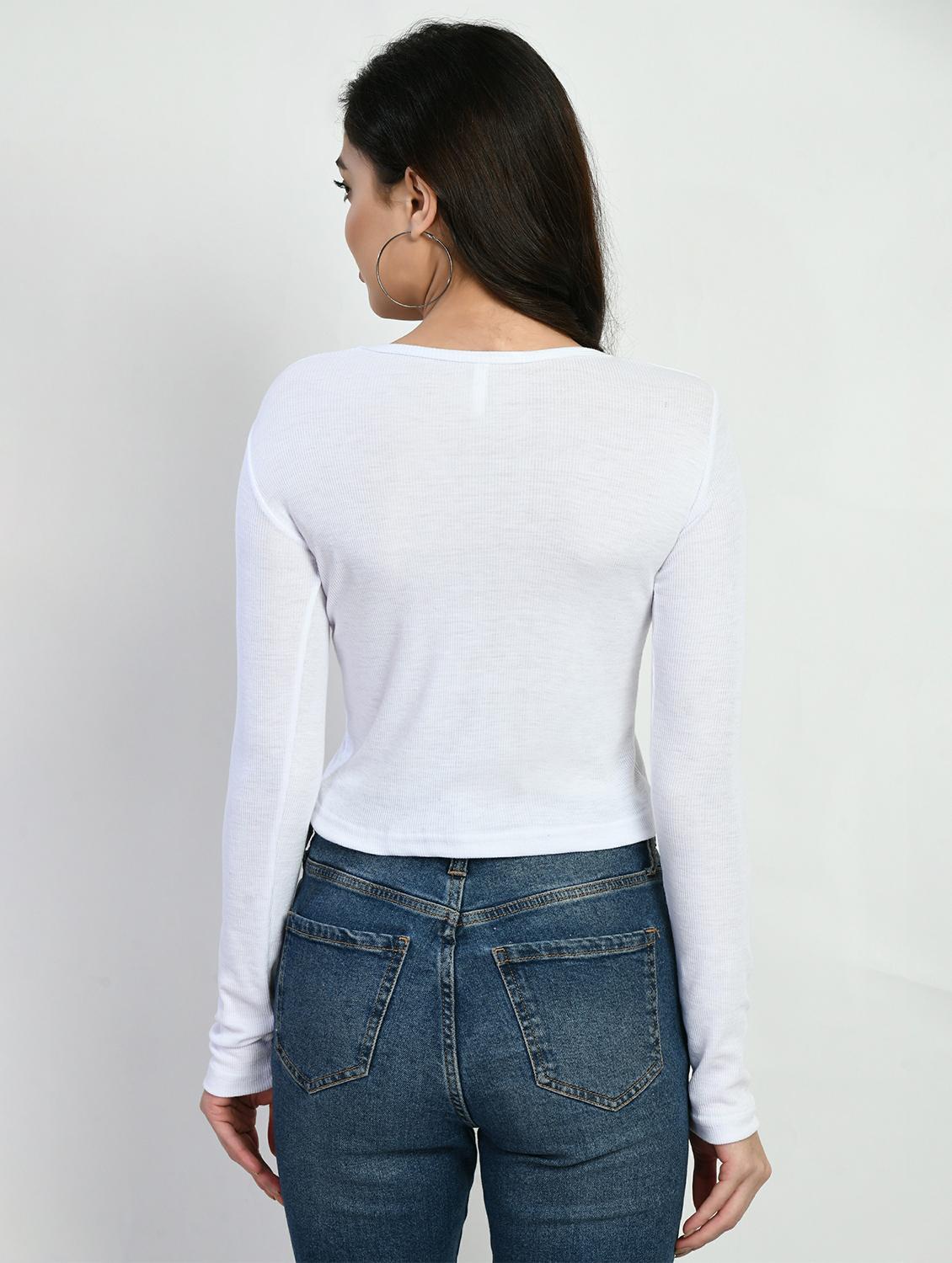 women solid long sleeves top - 20510430 - Standard Image - 2