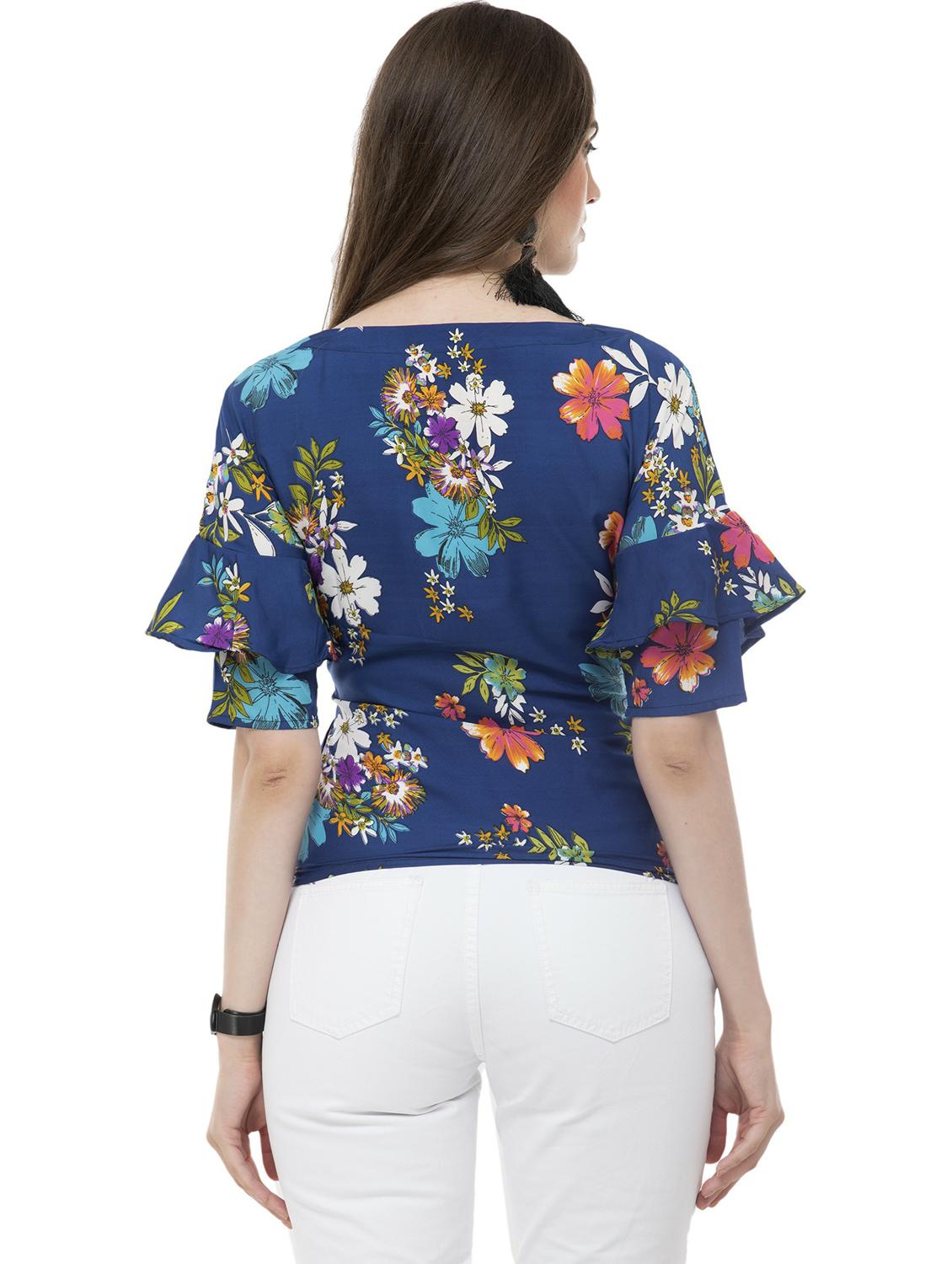 navy blue floral print peplum top - 20510507 - Standard Image - 2