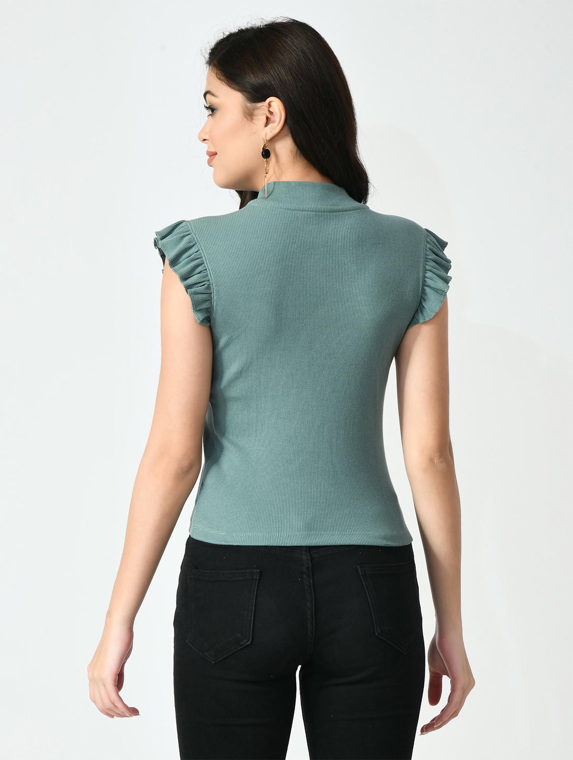 women solid cap sleevels top - 20510801 - Standard Image - 2