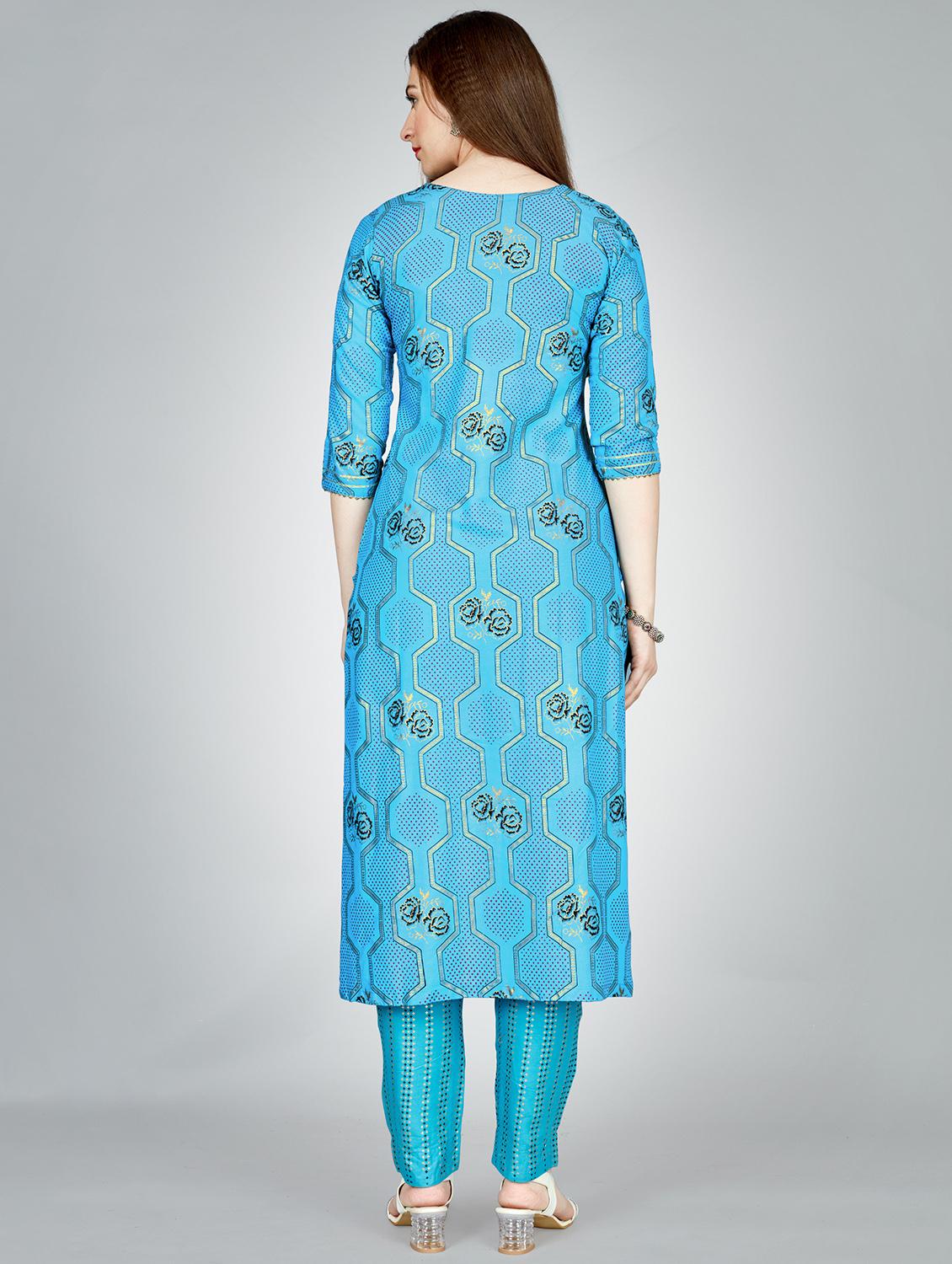 light blue rayon kurta pant set - 20511198 - Standard Image - 2