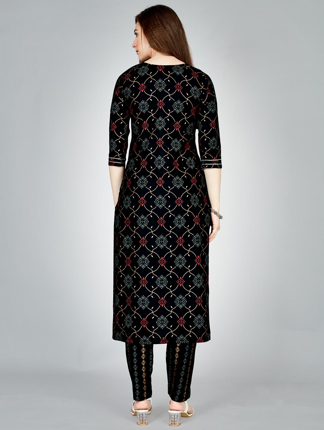 black rayon kurta pant set - 20511201 - Standard Image - 2