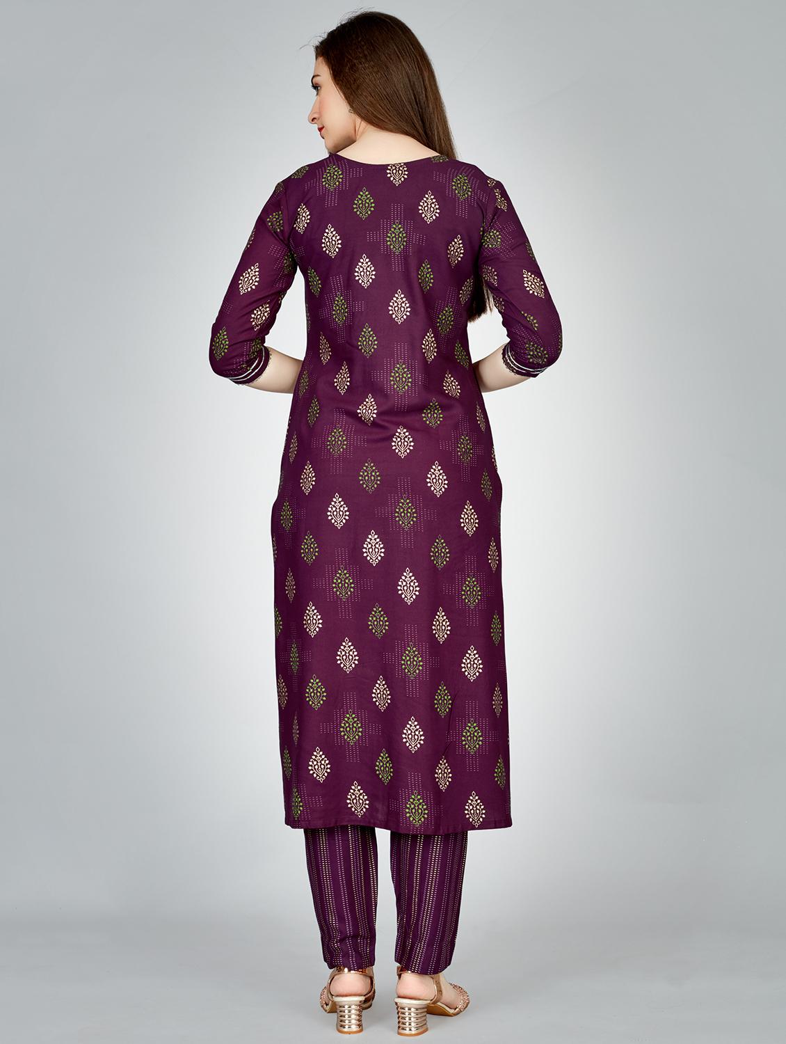 purple rayon kurta pant set - 20511204 - Standard Image - 2