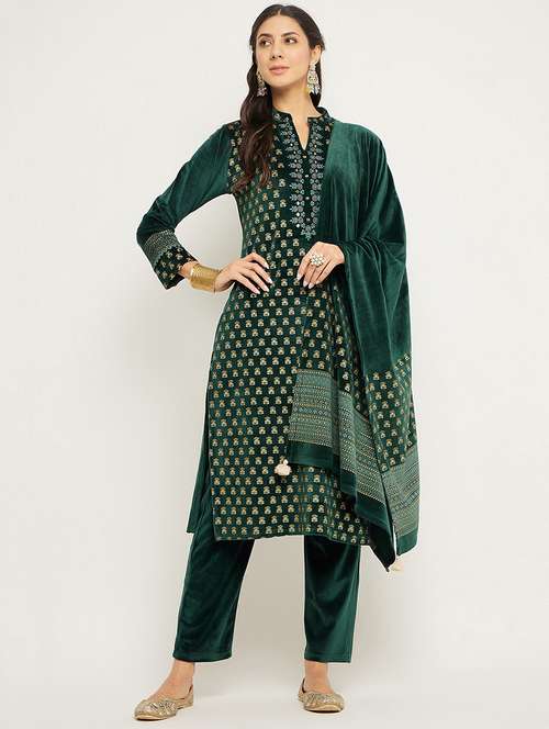 women printed long sleeve woollen suit set - 20511537 -  Standard Image - 0
