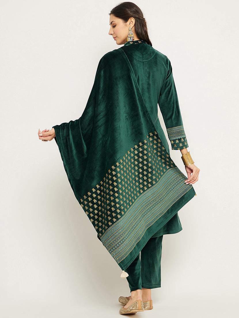 women printed long sleeve woollen suit set - 20511537 - Standard Image - 2