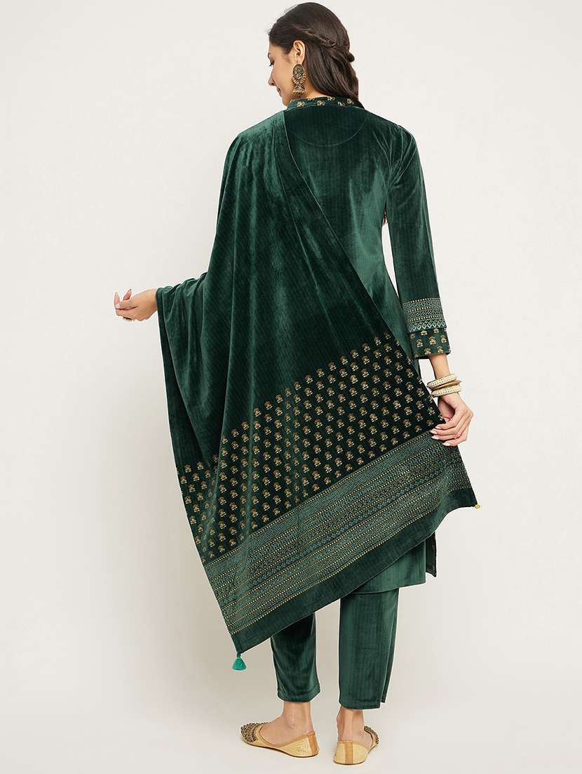 women printed long sleeve woollen suit set - 20511539 - Standard Image - 2