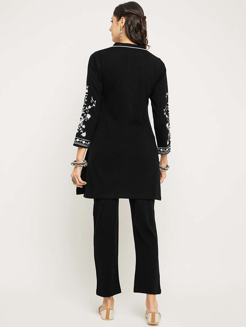 women black mandarin neck kurta pant set - 20511575 - Standard Image - 2