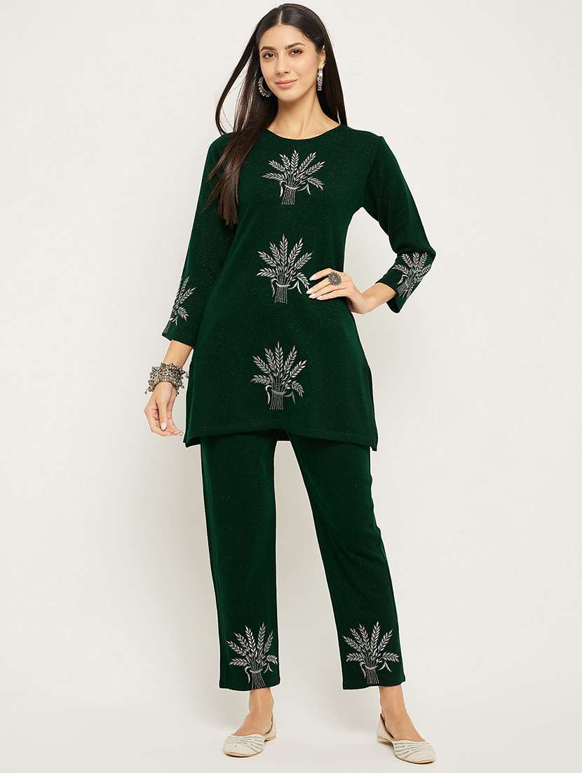 women embroidered long sleeve ethnic co-ord set
