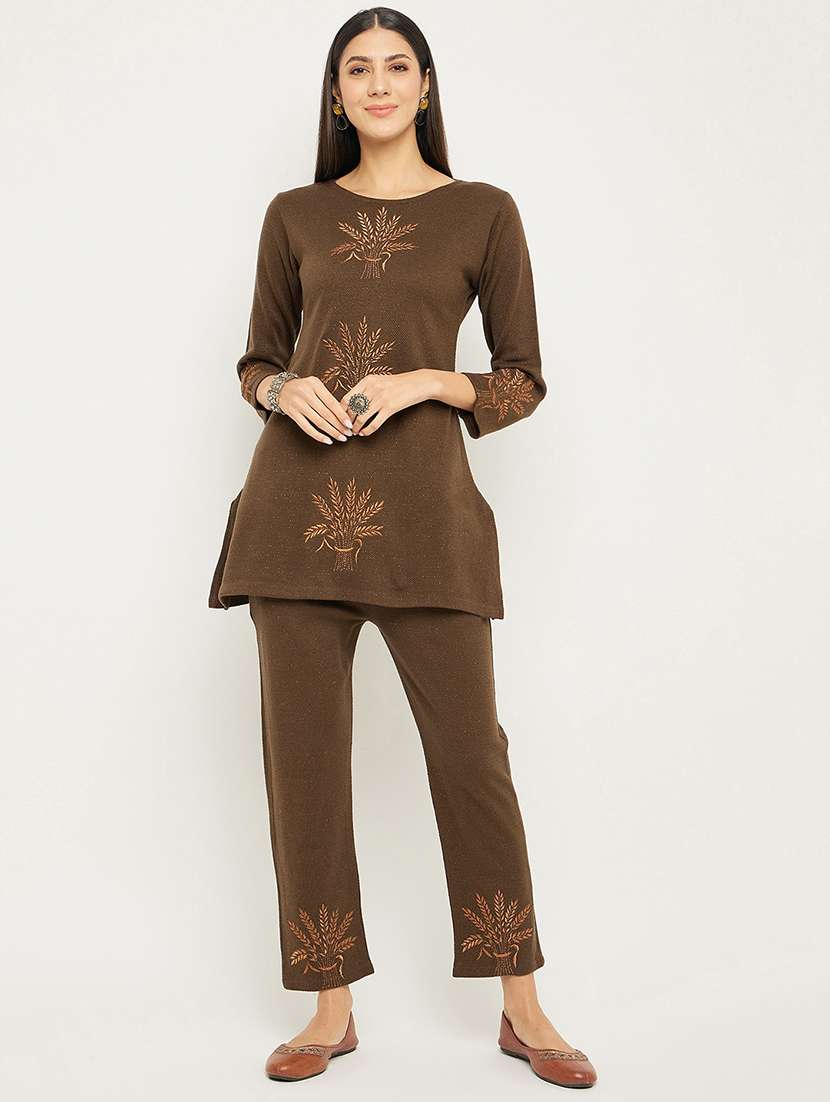 women embroidered long sleeve ethnic co-ord set
