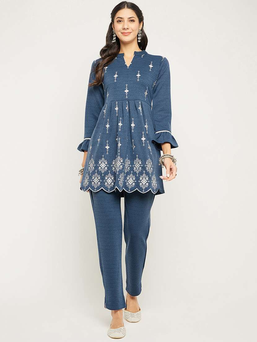 women embroidered long sleeve ethnic co-ord set