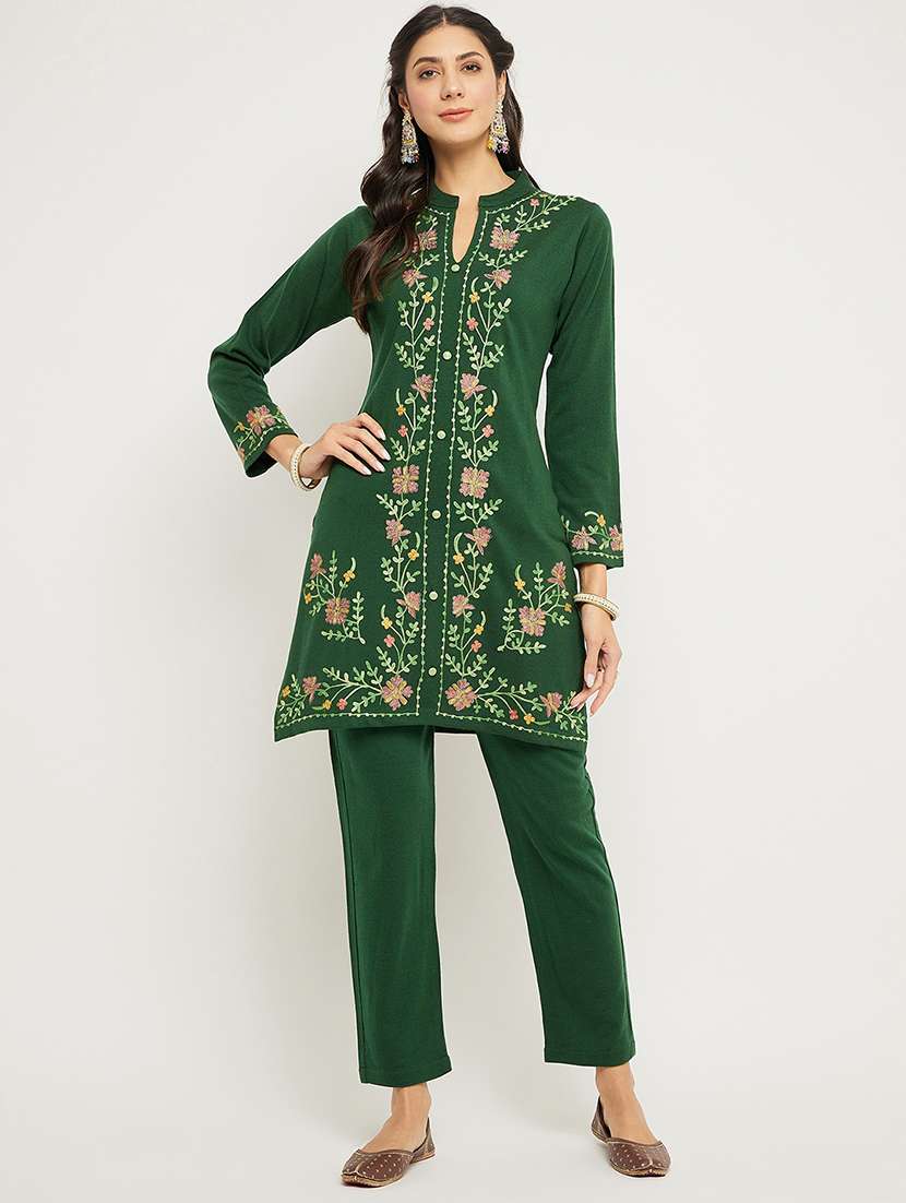 women embroidered long sleeve ethnic co-ord set