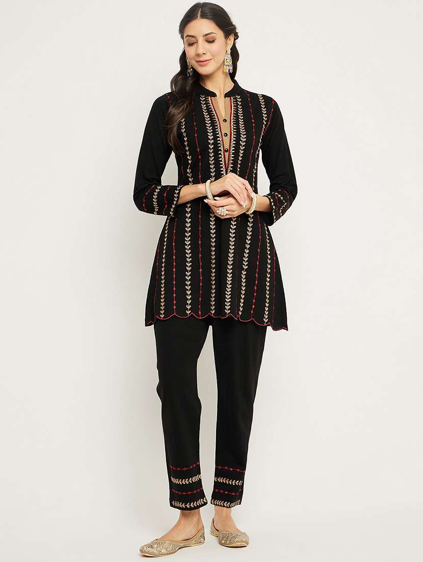 women embroidered long sleeve ethnic co-ord set