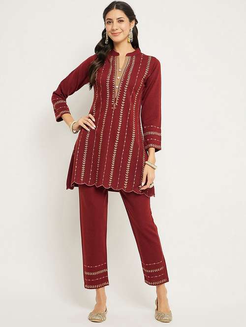 women embroidered long sleeve ethnic co-ord set - 20511602 -  Standard Image - 0