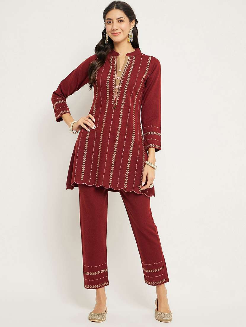 women embroidered long sleeve ethnic co-ord set
